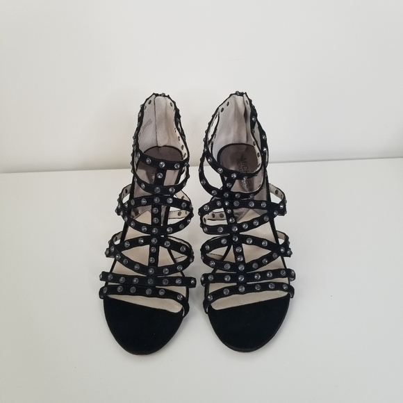 Michael Michael Kors Maddie Jeweled T-Strap Suede Peep Toe Heels Black Size 9 - Picture 10 of 12